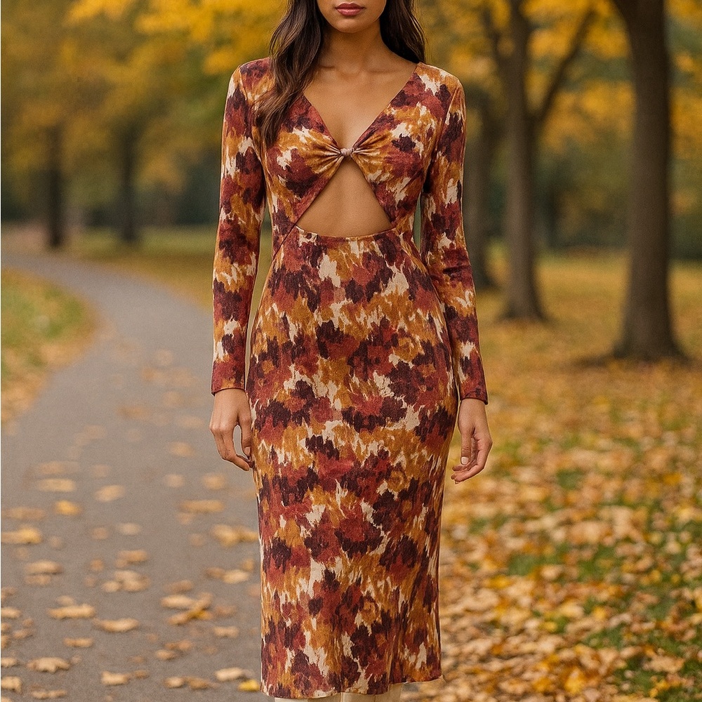 Autumn Twist Front Long Sleeve Dress